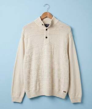 Chaps Men's Cream Geometric Textured Knit 1/4 Button Mock Neck Sweater XL